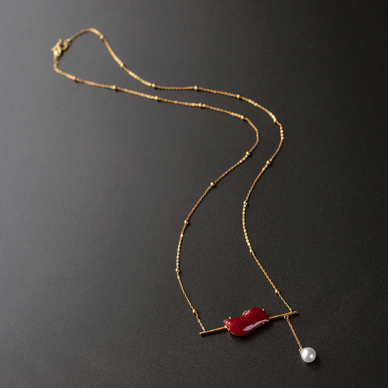 18K金镶红珊瑚锁骨链-红掌柜