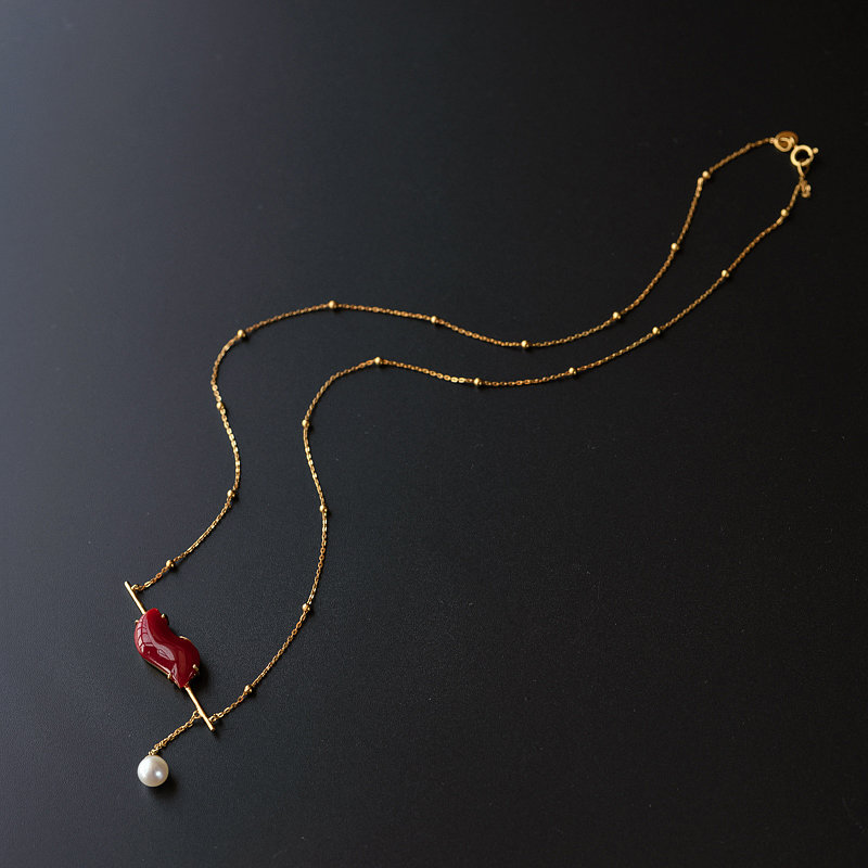 K金镶红珊瑚锁骨链-红掌柜