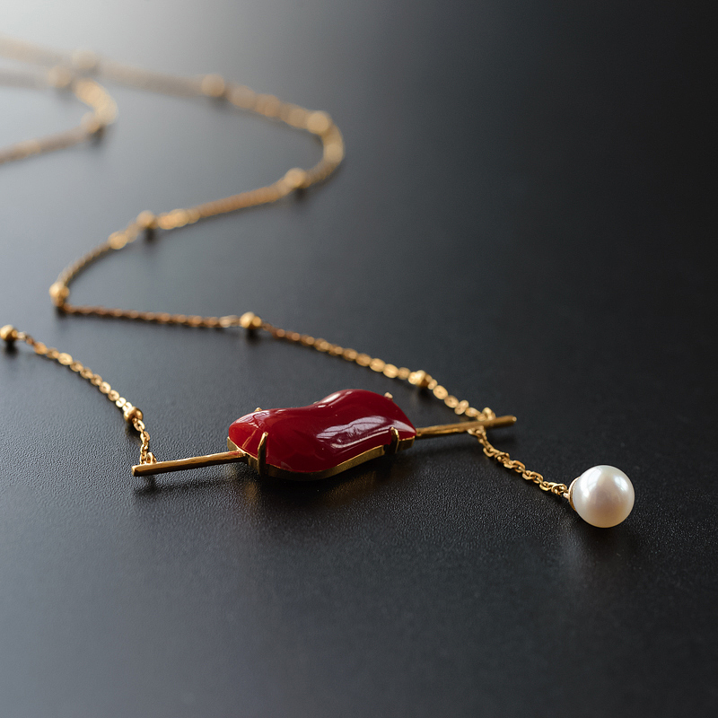 沙丁红珊瑚锁骨链-红掌柜