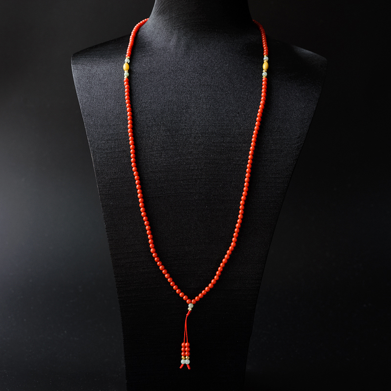 天然意大利3.5mm沙丁红珊瑚圆珠项链 - 红掌柜