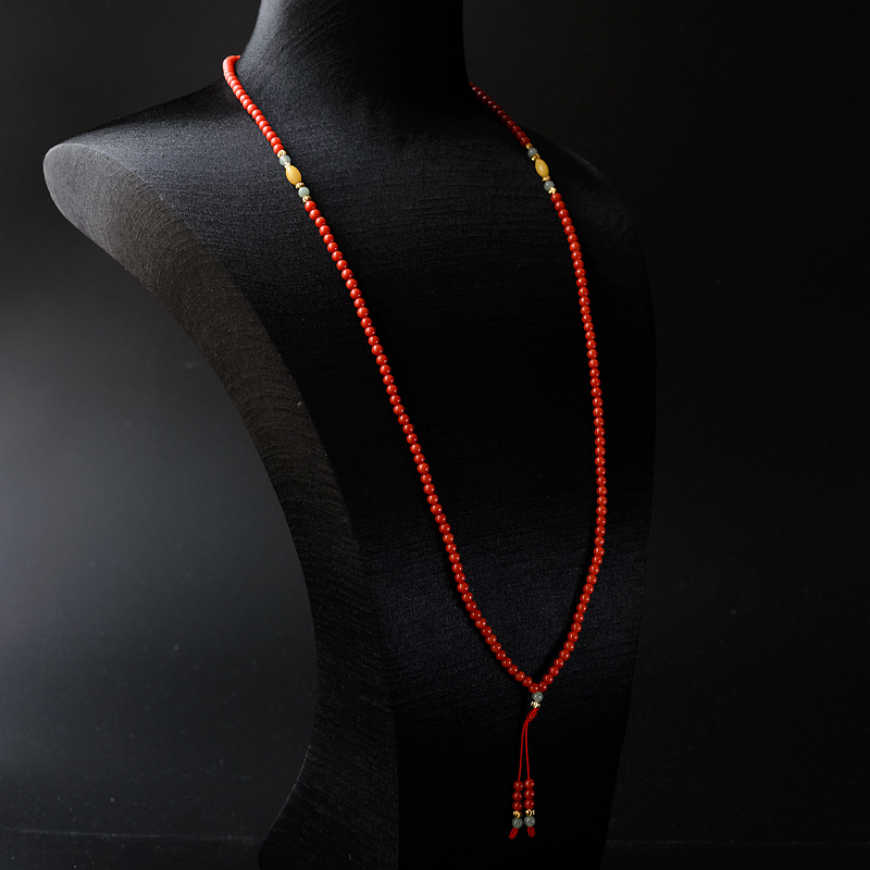 3.5mm沙丁红珊瑚圆珠项链 - 红掌柜