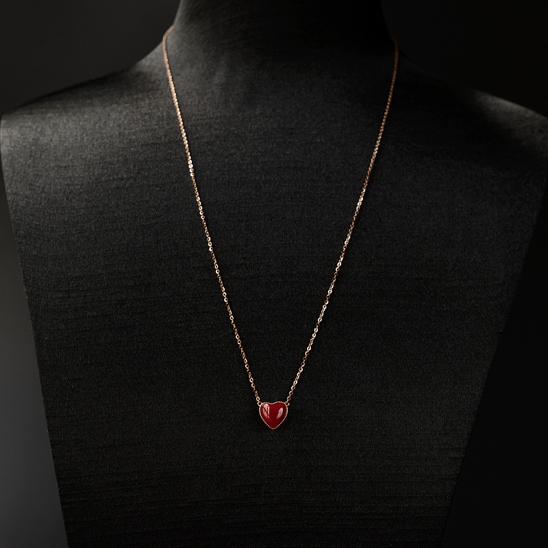 18K金镶日本天然阿卡珊瑚吊坠锁骨链-红掌柜