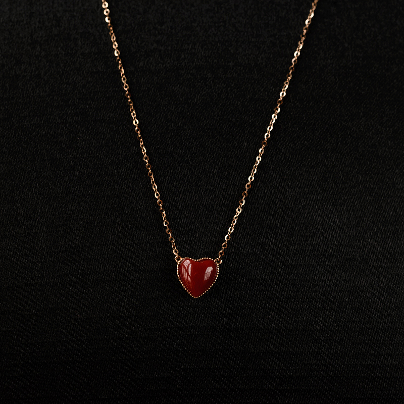 18K金镶天然阿卡珊瑚吊坠锁骨链-红掌柜