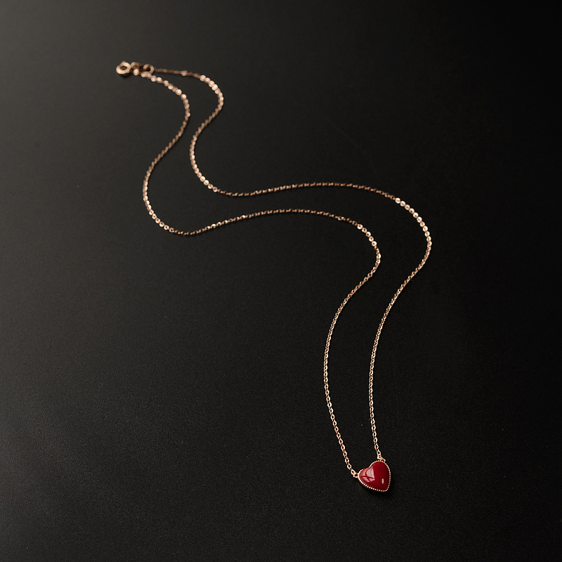 18K金镶日本天然珊瑚吊坠锁骨链-红掌柜