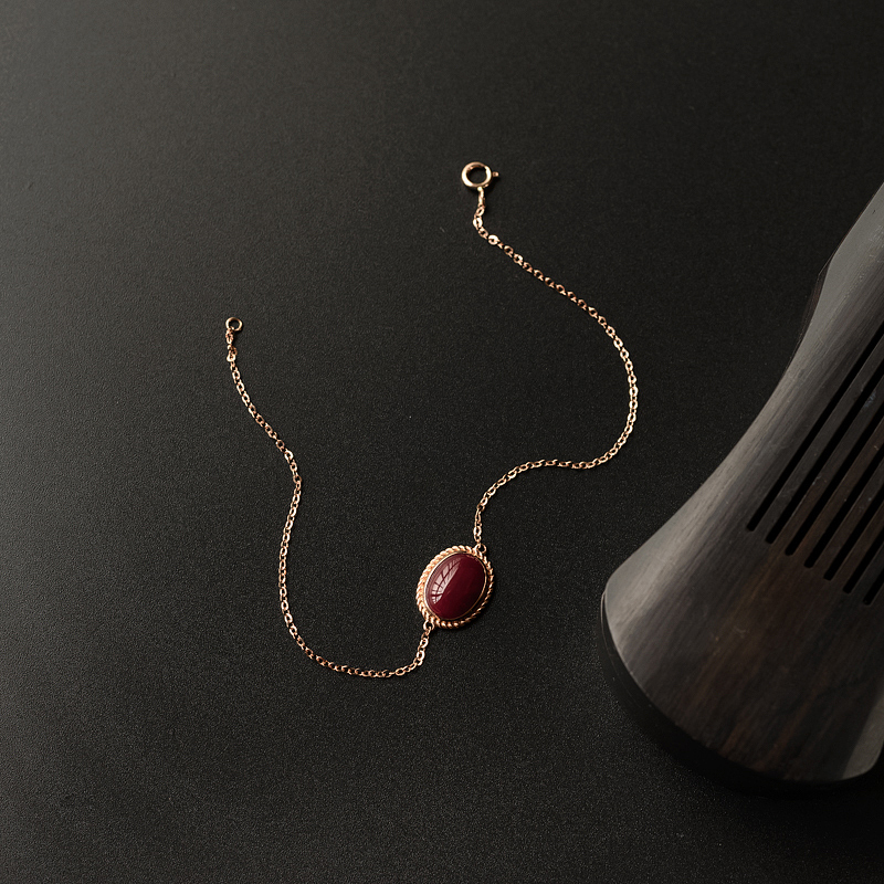 18k镶日本天然阿卡珊瑚吊坠手链-红掌柜