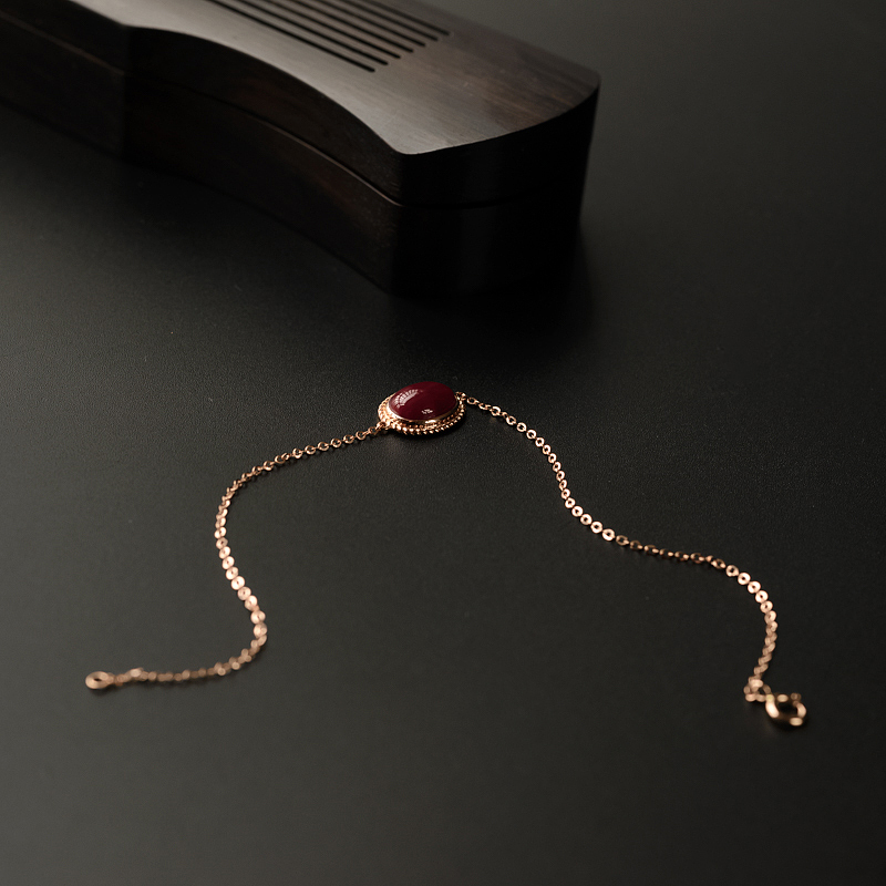 18k金镶天然阿卡珊瑚吊坠手链-红掌柜