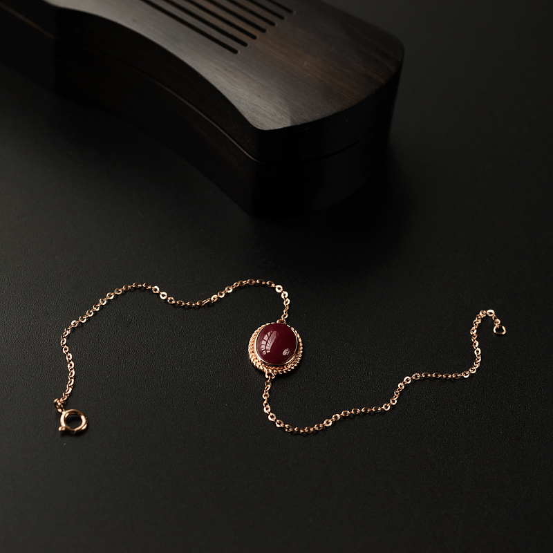 18k金镶日本阿卡珊瑚吊坠手链-红掌柜