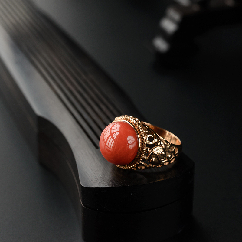 台湾天然momo珊瑚男士戒指=红掌柜