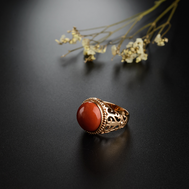 18K金镶MOMO红珊瑚戒指 - 红掌柜