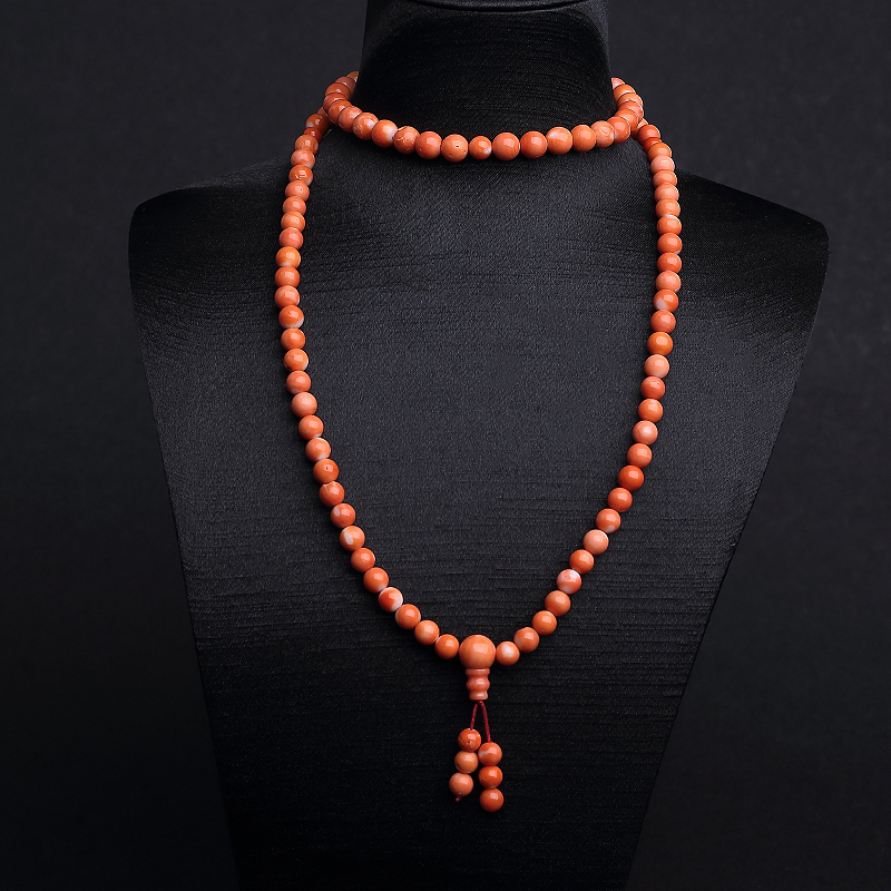 台湾天然momo橘色珊瑚108佛珠-红掌柜