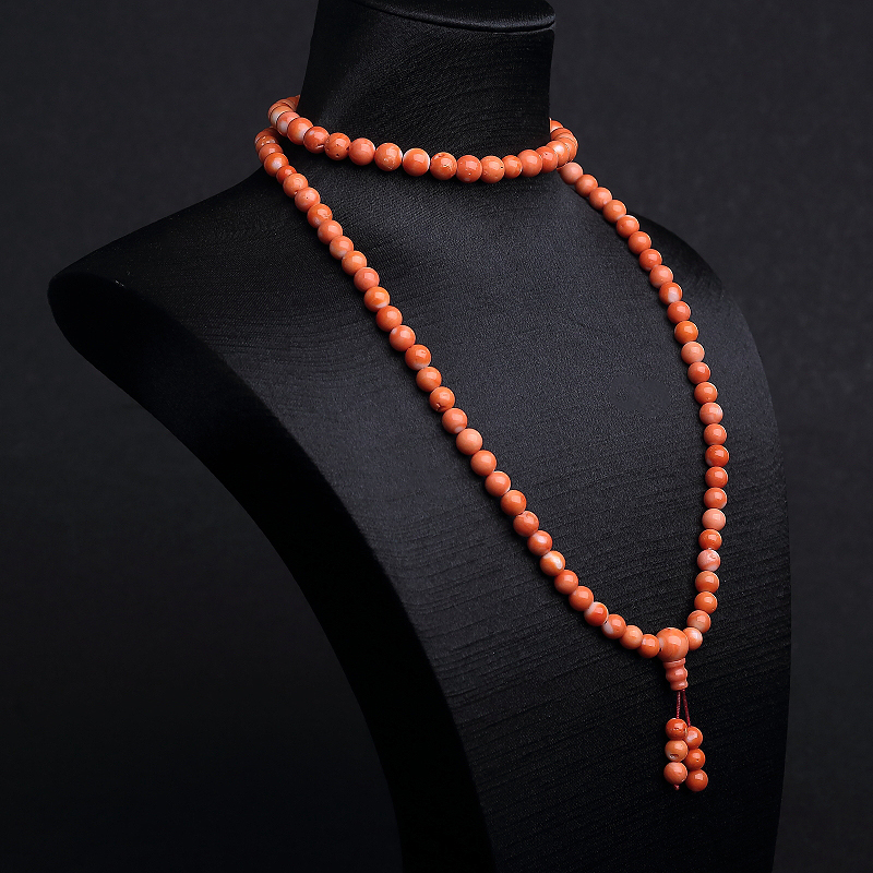 天然momo橘色珊瑚108佛珠-红掌柜