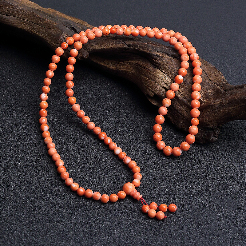 台湾momo橘色珊瑚108佛珠-红掌柜