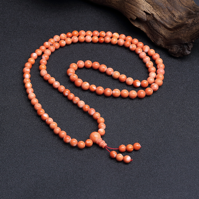 台湾天然橘色珊瑚108佛珠-红掌柜