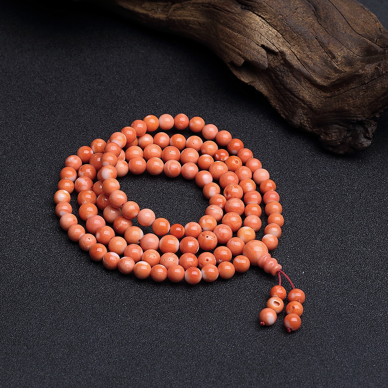 台湾天然momo珊瑚108佛珠-红掌柜
