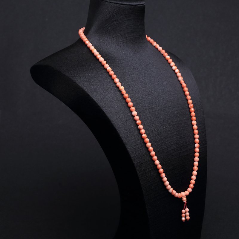 天然momo橘色珊瑚108佛珠-红掌柜