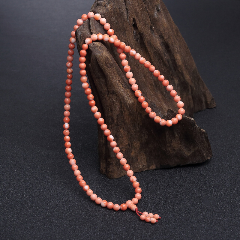 台湾momo橘色珊瑚108佛珠-红掌柜