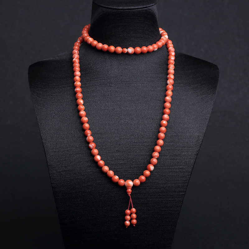 台湾天然momo橘色珊瑚108佛珠-红掌柜