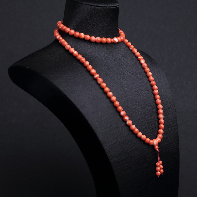 天然momo橘色珊瑚108佛珠-红掌柜