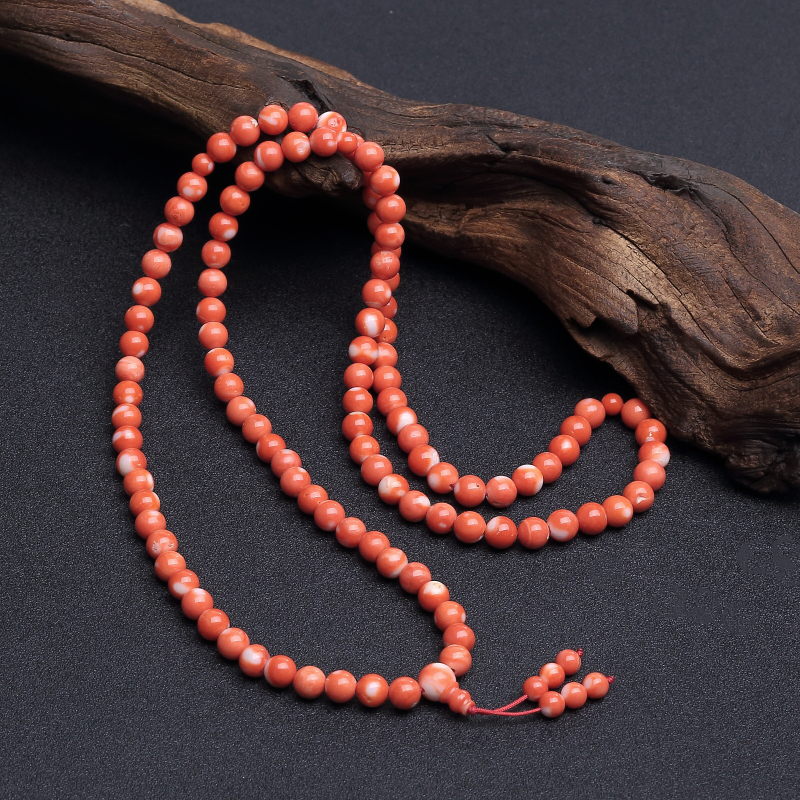 台湾天然橘色珊瑚108佛珠-红掌柜