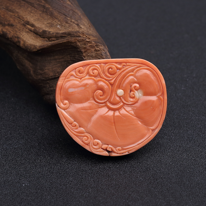 台湾天然橘色珊瑚马到成功吊坠-红掌柜