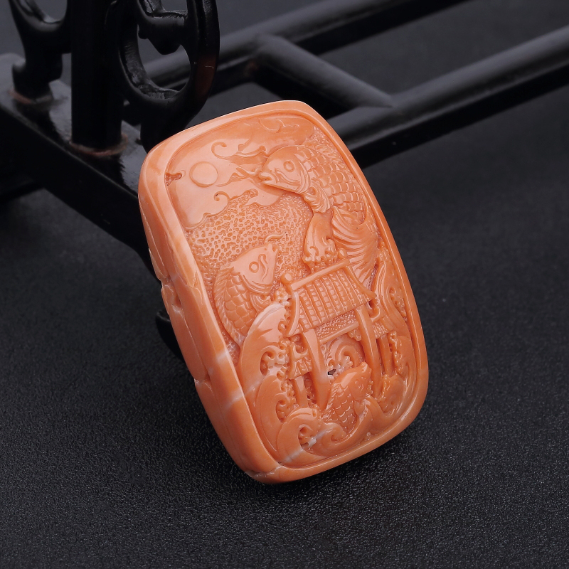 台湾MOMO橘色珊瑚鱼跃龙门吊坠-红掌柜