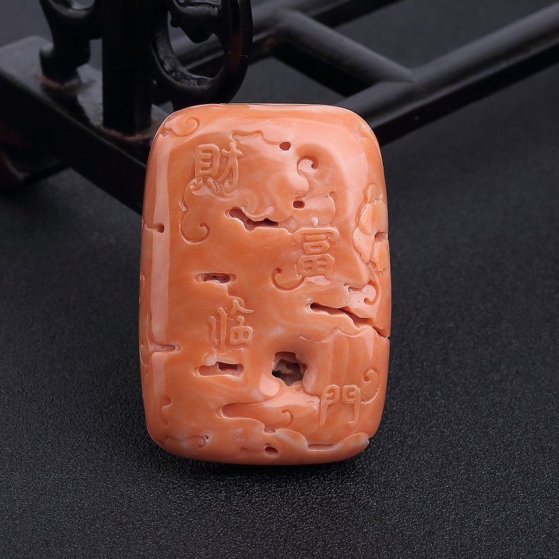 台湾天然橘色珊瑚鱼跃龙门吊坠-红掌柜