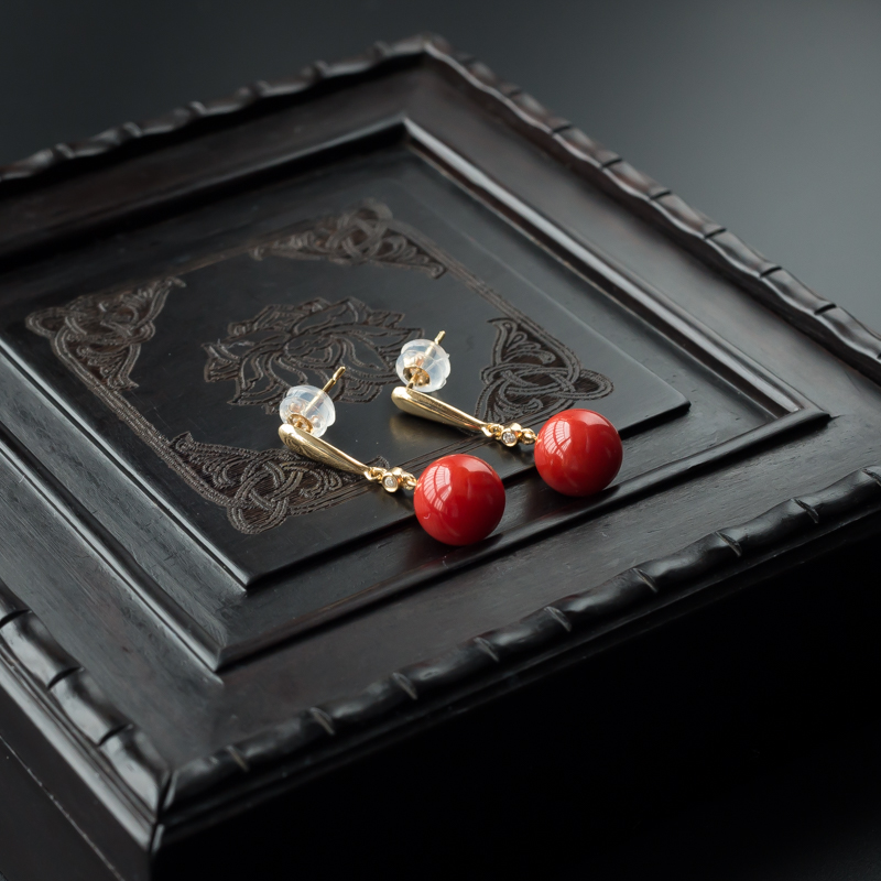 珊瑚圆珠耳钉 - 红掌柜