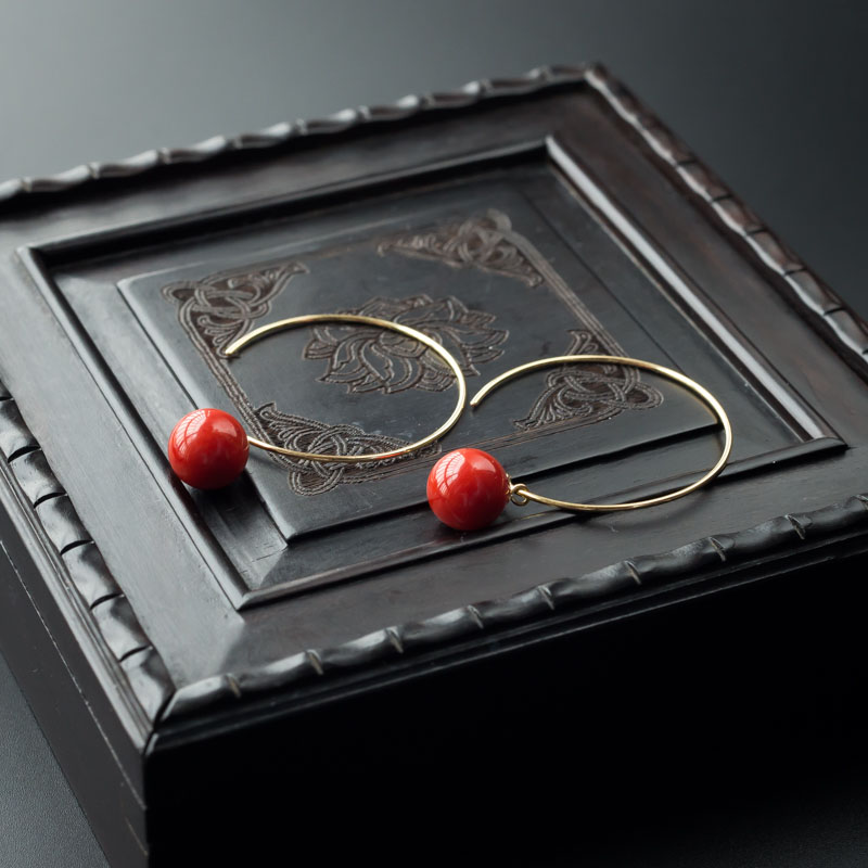 沙丁珊瑚圆珠耳环 - 红掌柜