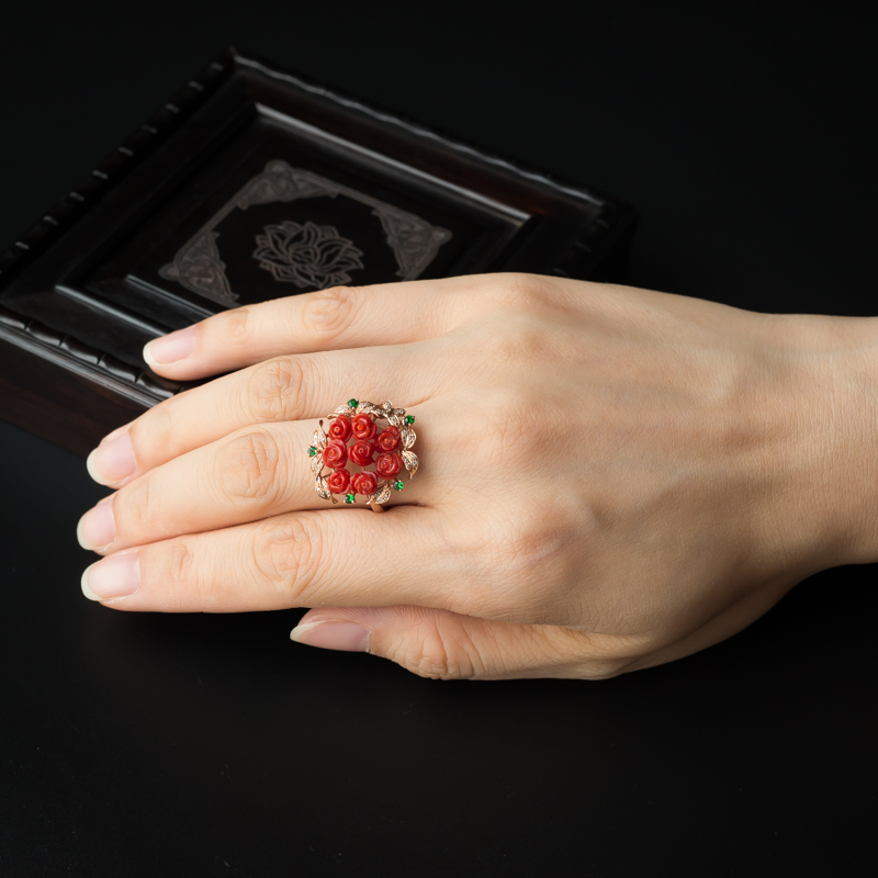 沙丁红珊瑚戒指 - 红掌柜