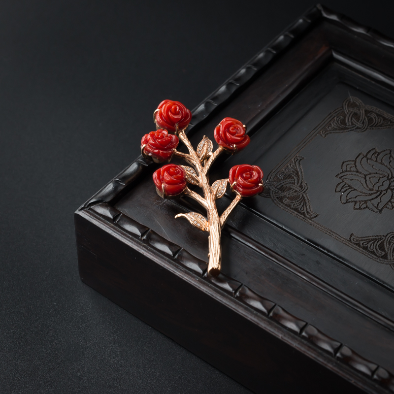 珊瑚玫瑰花胸针 - 红掌柜