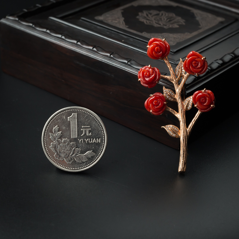 沙丁珊瑚胸针 - 红掌柜