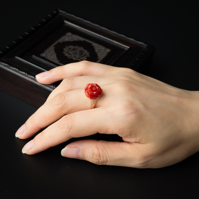 沙丁红珊瑚戒指 - 红掌柜