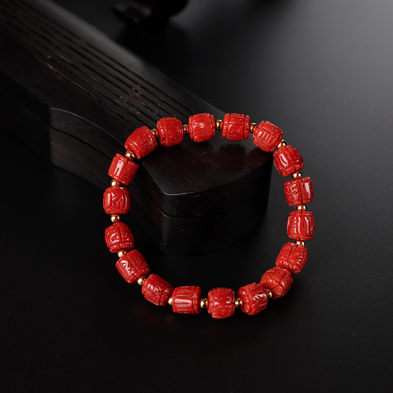 沙丁红珊瑚六字真言手串-红掌柜