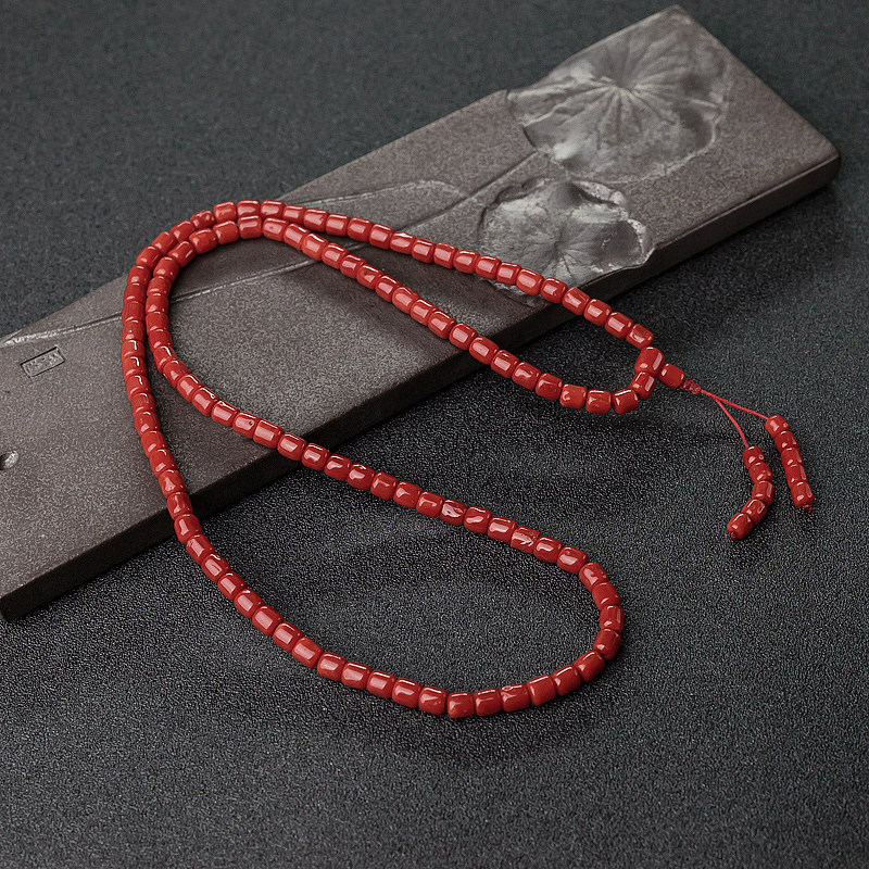 沙丁正红珊瑚桶珠108佛珠-红掌柜