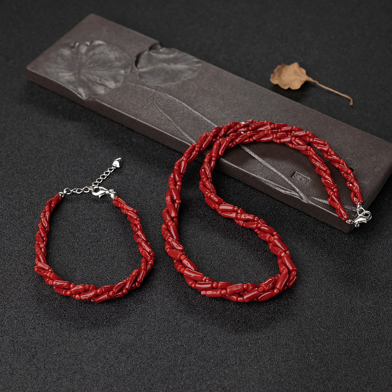 沙丁正红珊瑚三股项链-红掌柜