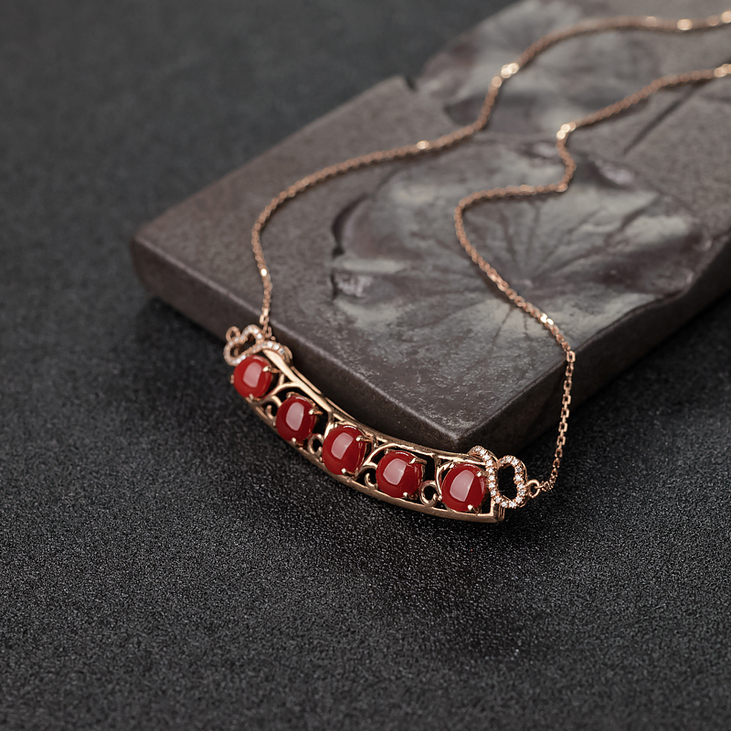金镶钻阿卡正红珊瑚锁骨链-红掌柜