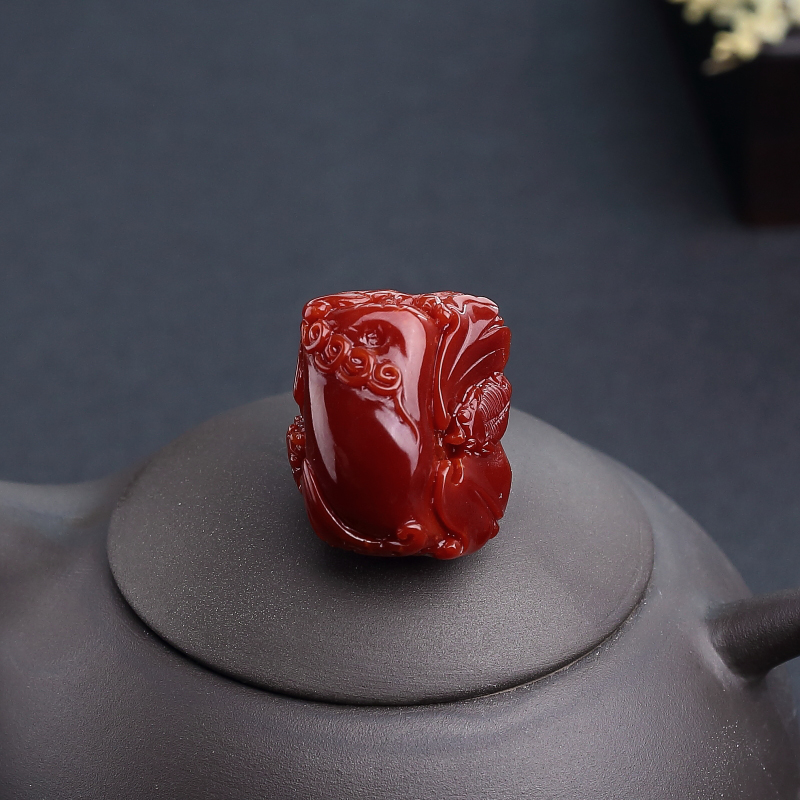 日本天然阿卡深红珊瑚福瓜吊坠-红掌柜