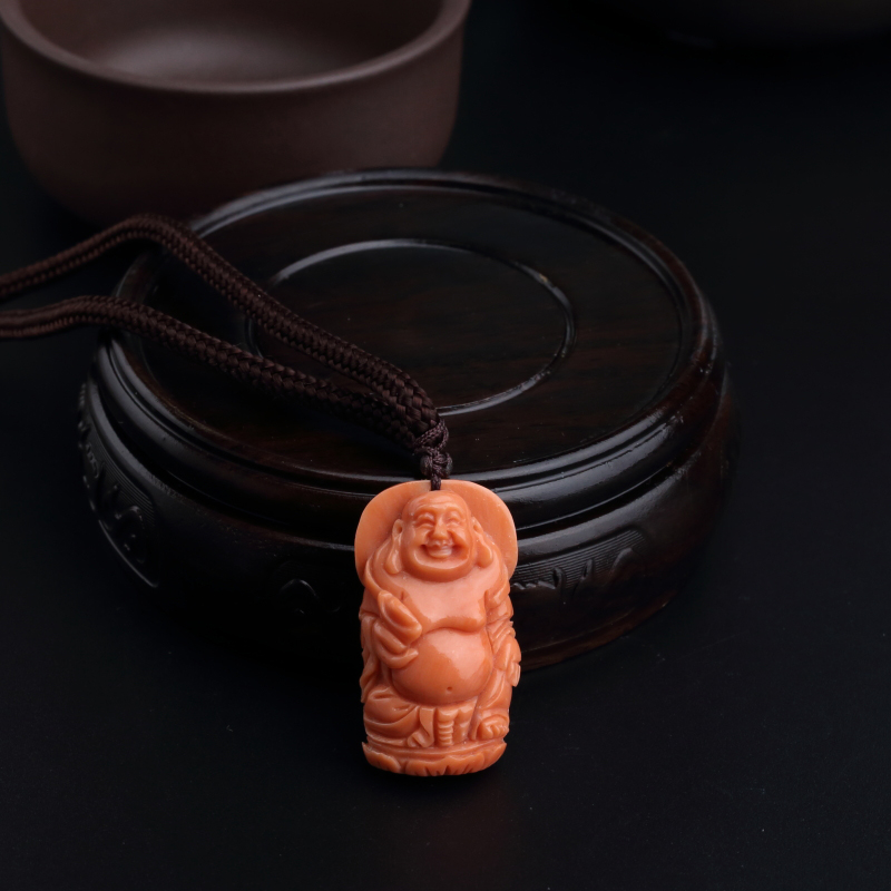 台湾天然momo珊瑚笑佛吊坠-红掌柜