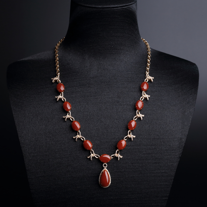 18k金镶日本阿卡珊瑚项链-红掌柜