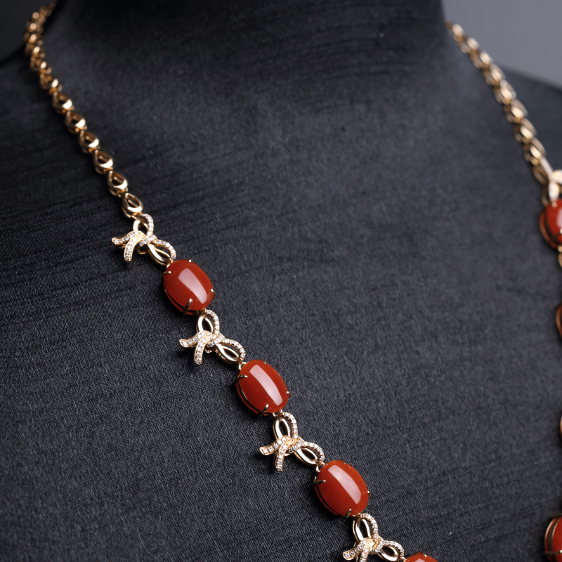 18k金镶阿卡珊瑚项链-红掌柜