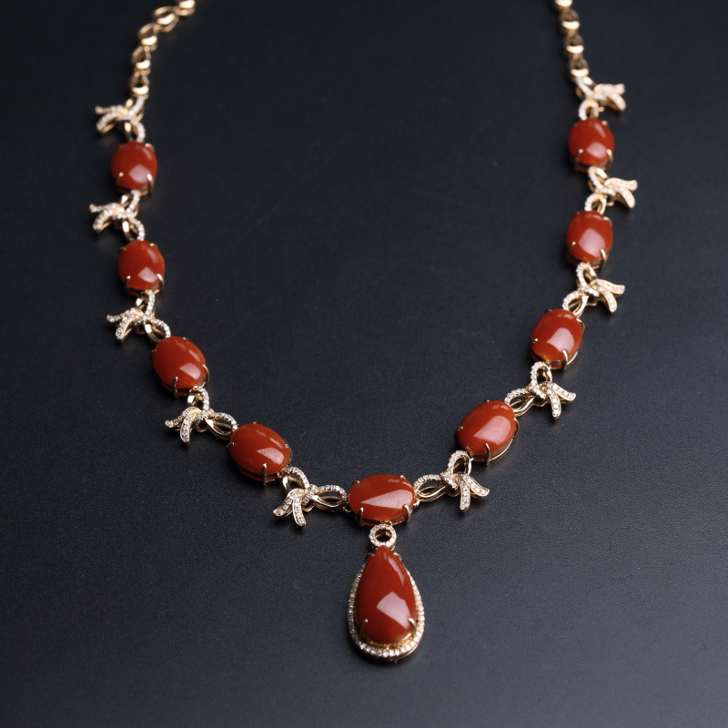 18k金镶珊瑚项链-红掌柜