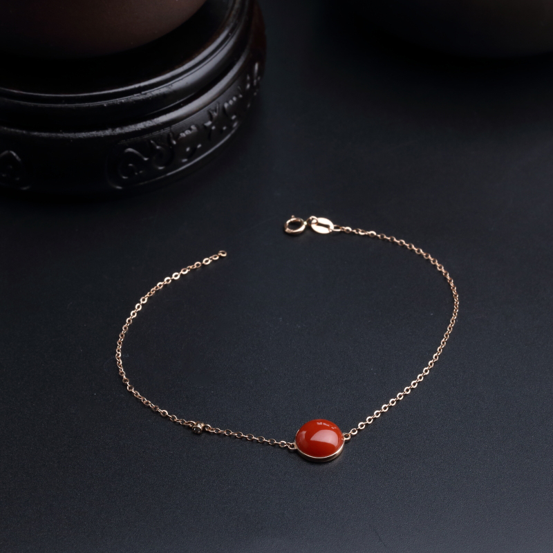 18k金镶日本天然阿卡珊瑚手链-红掌柜