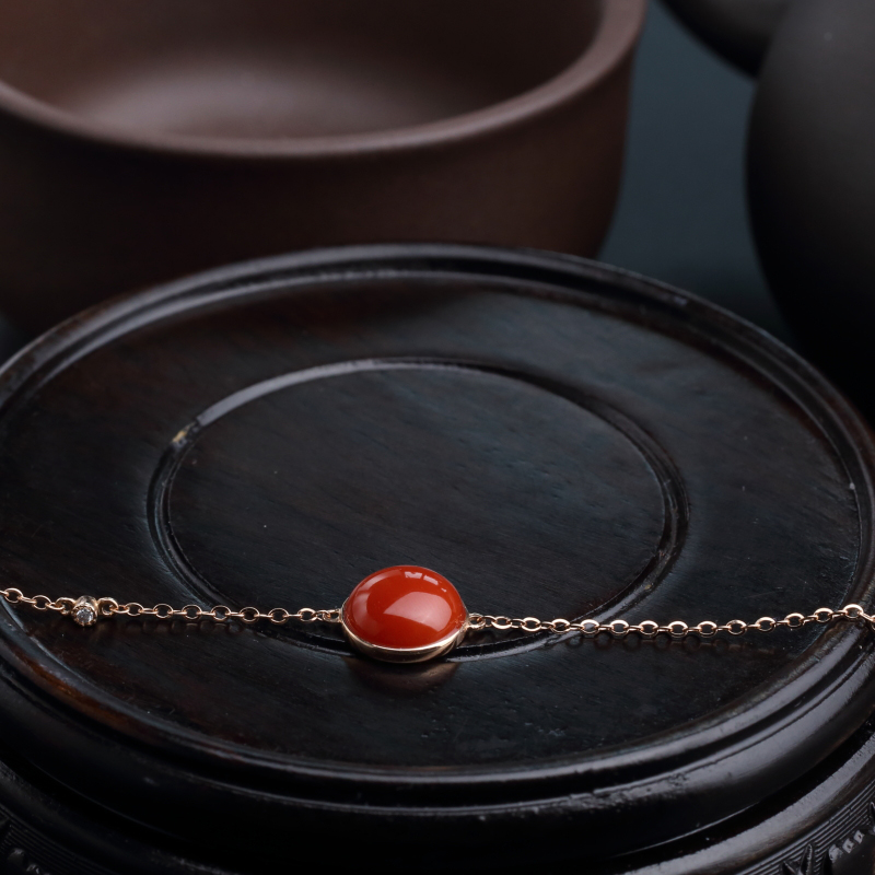 18k金镶天然阿卡珊瑚手链-红掌柜