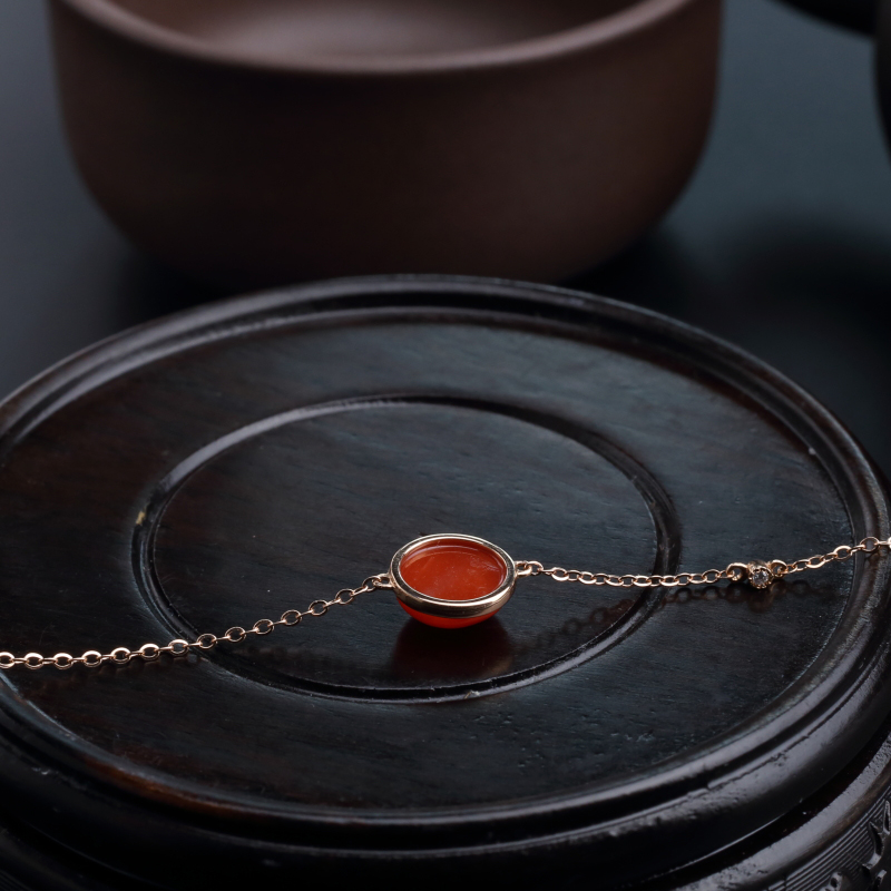 18k金镶阿卡珊瑚手链-红掌柜