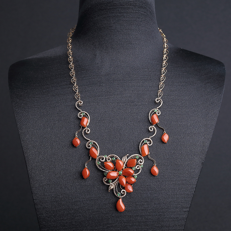 日本天然18K金镶阿卡珊瑚项链 - 红掌柜