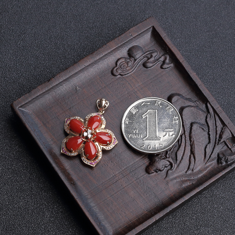 天然阿卡珊瑚吊坠 - 红掌柜