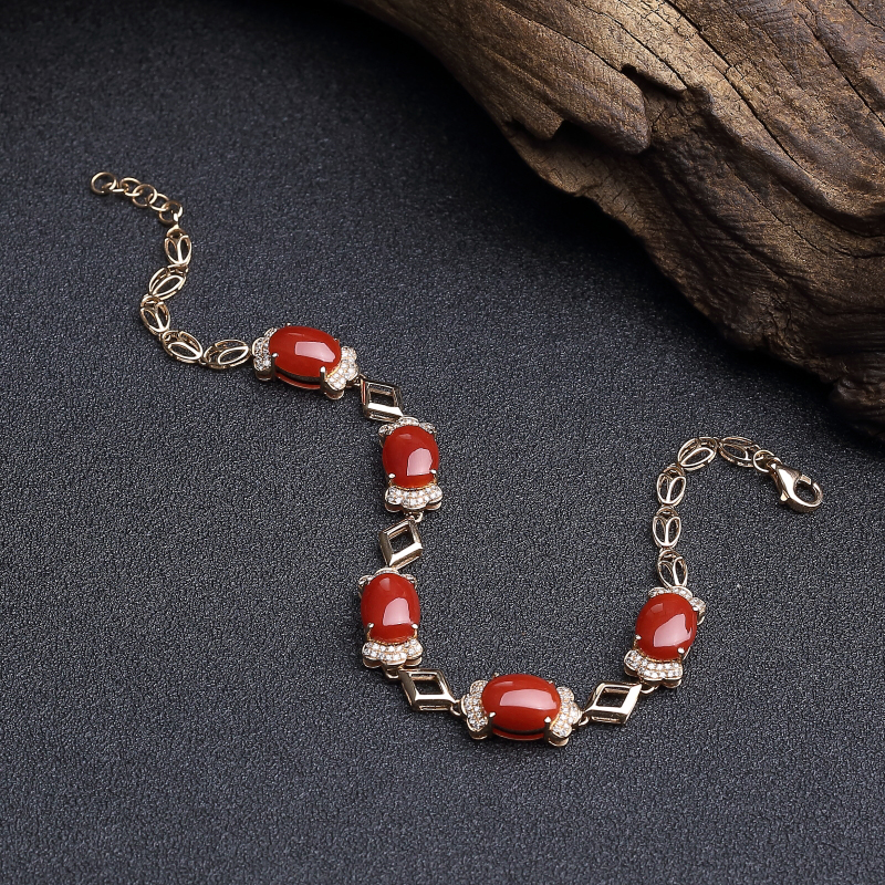 18K金镶钻天然阿卡正红珊瑚四件套-红掌柜