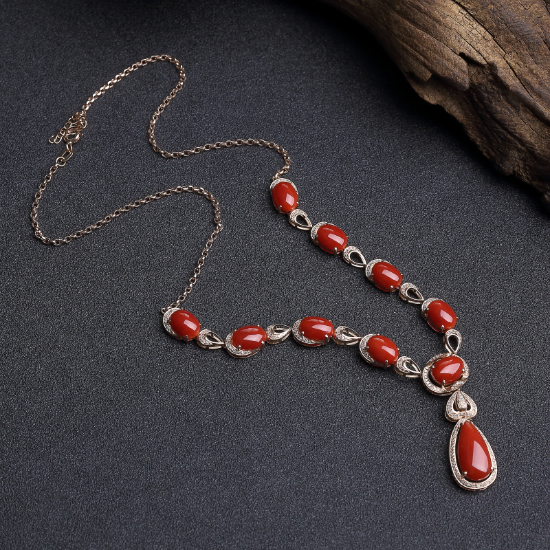 18K金镶钻日本阿卡正红珊瑚四件套-红掌柜