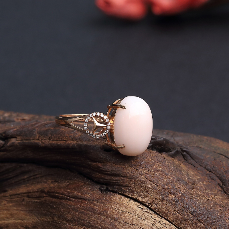 18K金台湾天然misu粉红珊瑚戒指 - 红掌柜