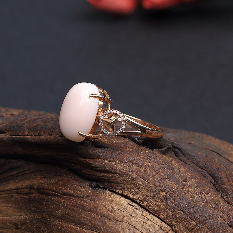 K金镶钻台湾天然misu粉红珊瑚戒指 - 红掌柜